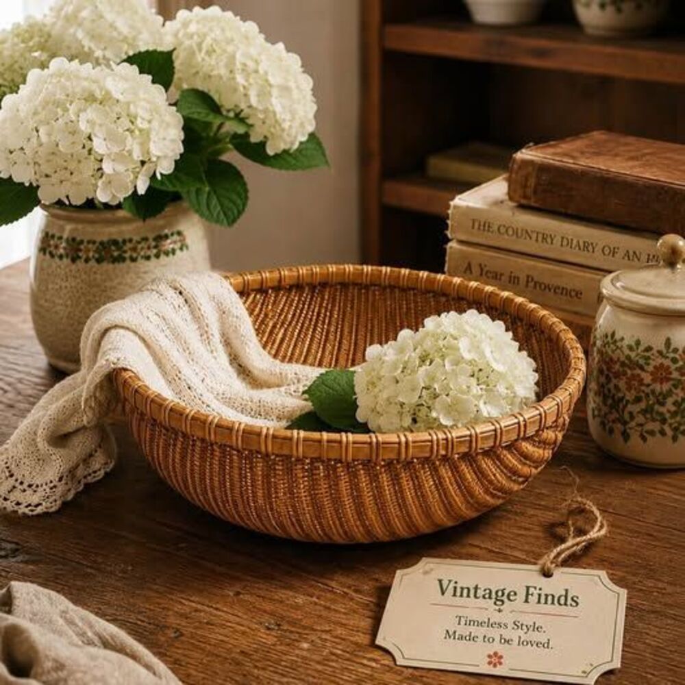 Vintage Round Woven Bamboo Basket